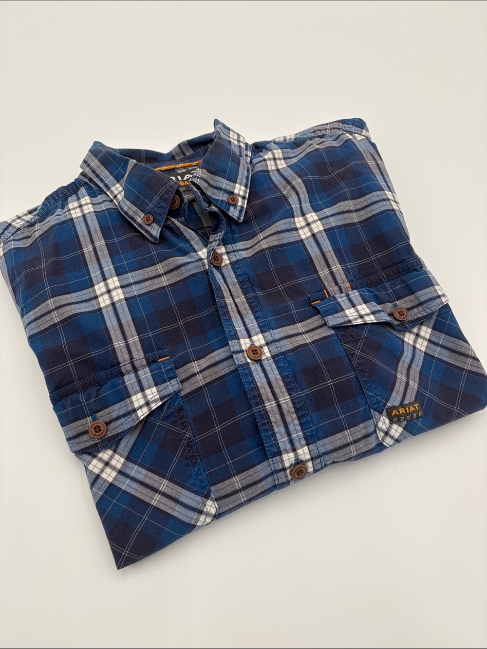 Ariat Rebar Men’s L Tall Blue Plaid Short Sleeve Button Down Work Shirt